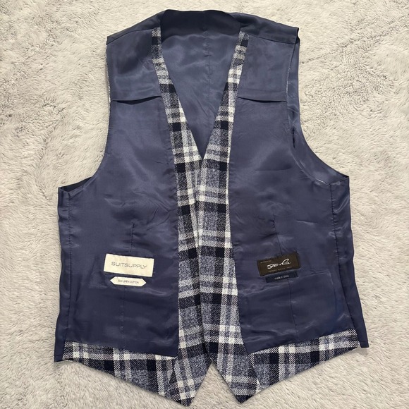SUITSUPPLY Mens Plaid Silk Linen Cotton Vest‎ Waistcoat Blue White Size 38" - Picture 7 of 9